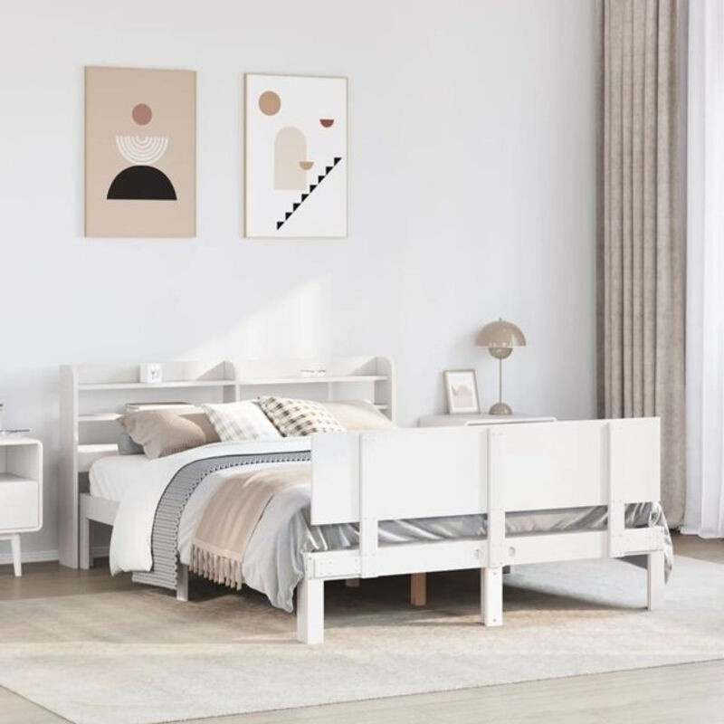 Massivholzbett mit Kopfteil von Vidaxl in Weiß, B/T/H: 135 x 190 x 82 cm - Bild 1
