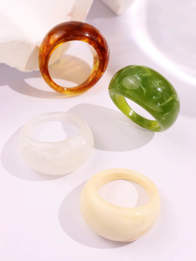 HuanZhi 4er-Set Ringe, Kunstharz, Bunt, Unisex - Bild 3