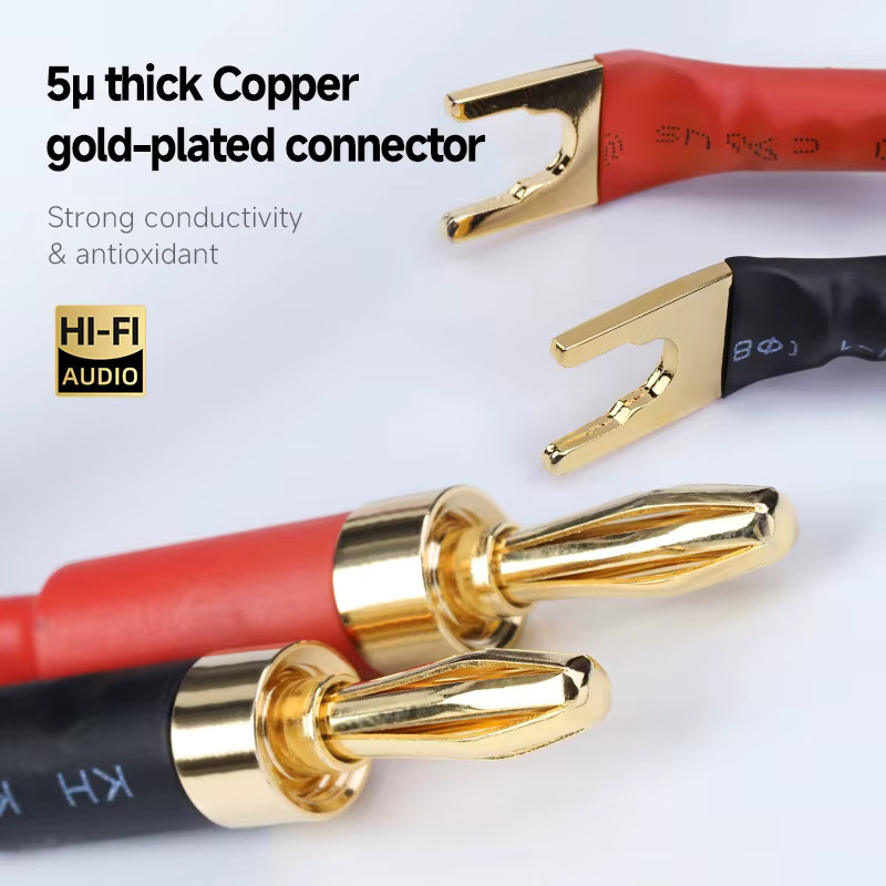 CYKO 6N OFC Lautsprecherkabel mit 24 Karat vergoldeten Bananen-, Y- und Pin-Steckern in Gold und Schwarz - Bild 3