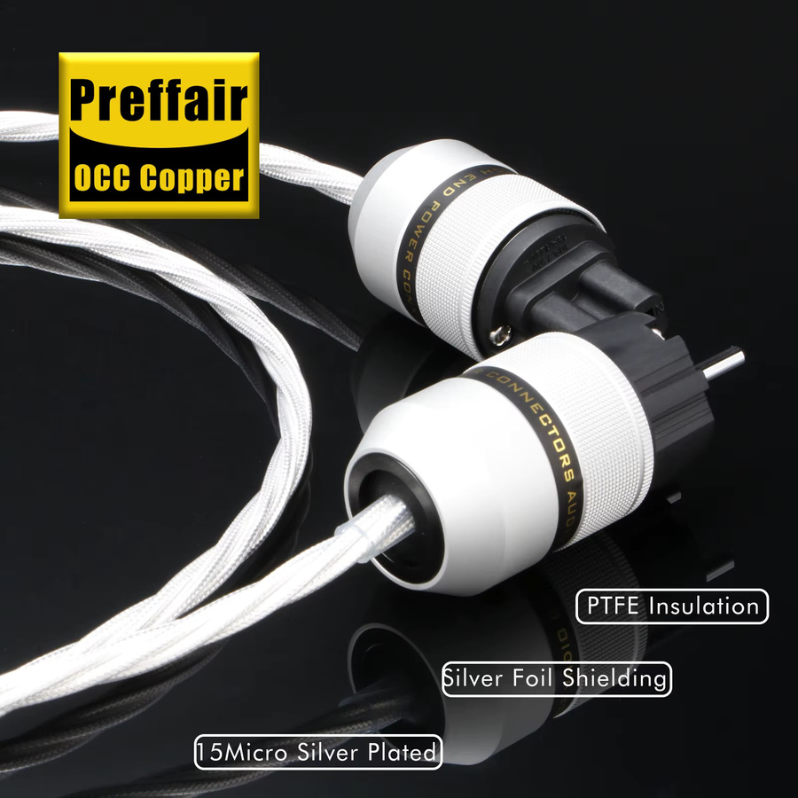 Preffair Hifi-Stromkabel mit 7N OCC versilbertem Leiter für Audiophile, weiß - Bild 1