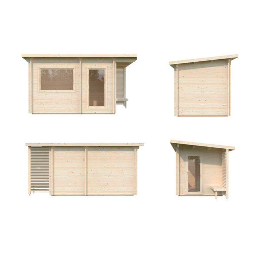 PALMAKO Saunahaus Sanna aus Fichtenholz in Braun mit Blockbohlensystem, B/T/H: 350 x 210 x 249 cm - Bild 2
