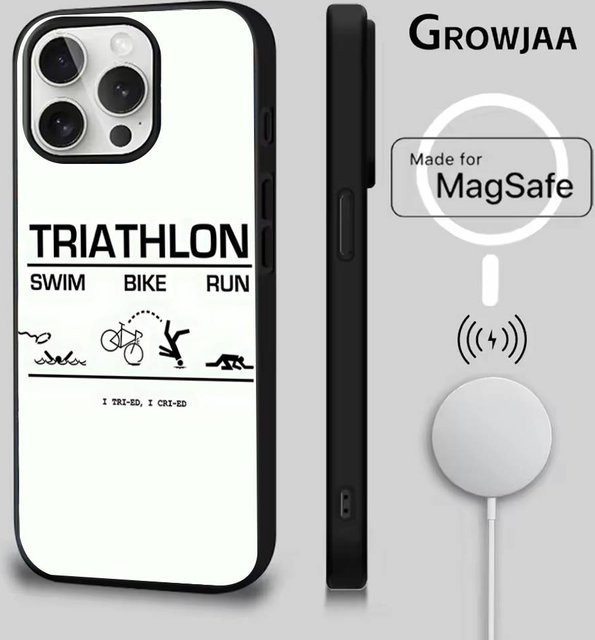 Magnetische MagSafe Handyhülle für Triathlon Schwimmen Radfahren Laufen kompatibel mit Apple iPhone 17 16 15 14 13 12 11 Pro Max Plus Mini SE in Weiß - Bild 1