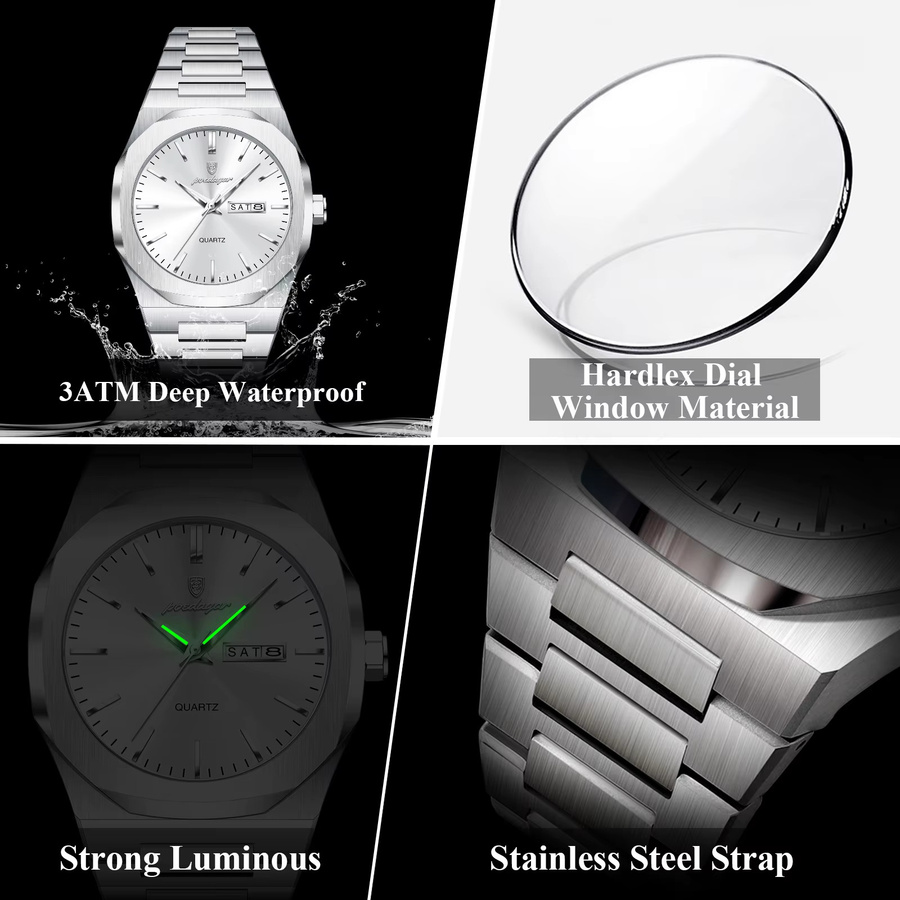 POEDAGAR Armbanduhr Quarz, Edelstahl, Silber, Herren - Bild 4