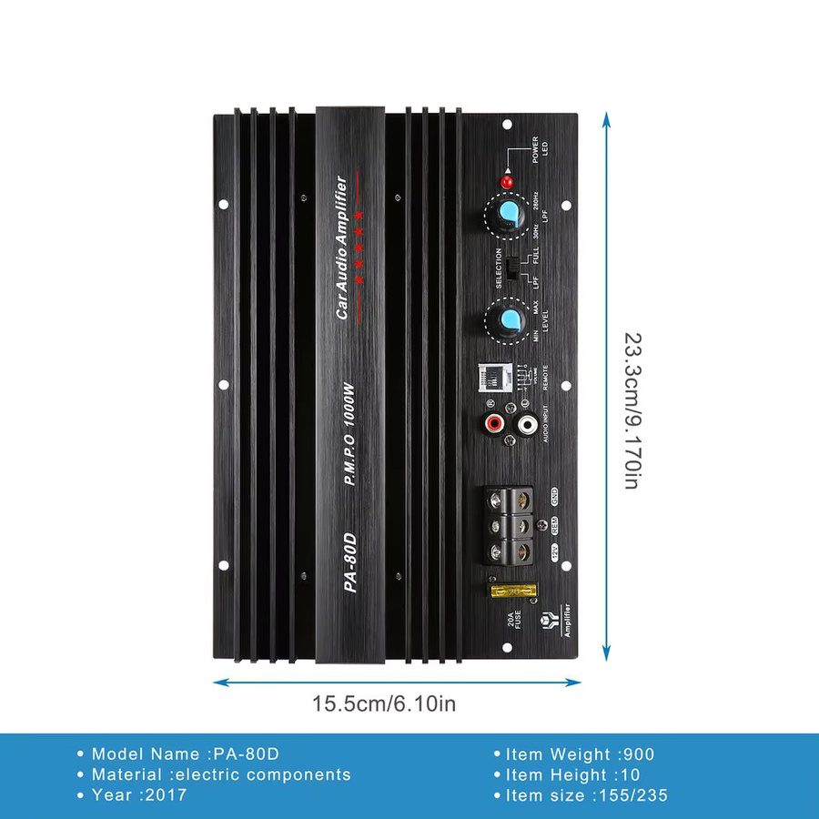 PA-80D Mono Leistungsverstärker 1000W für Auto-Audio 12V in Schwarz - Bild 6