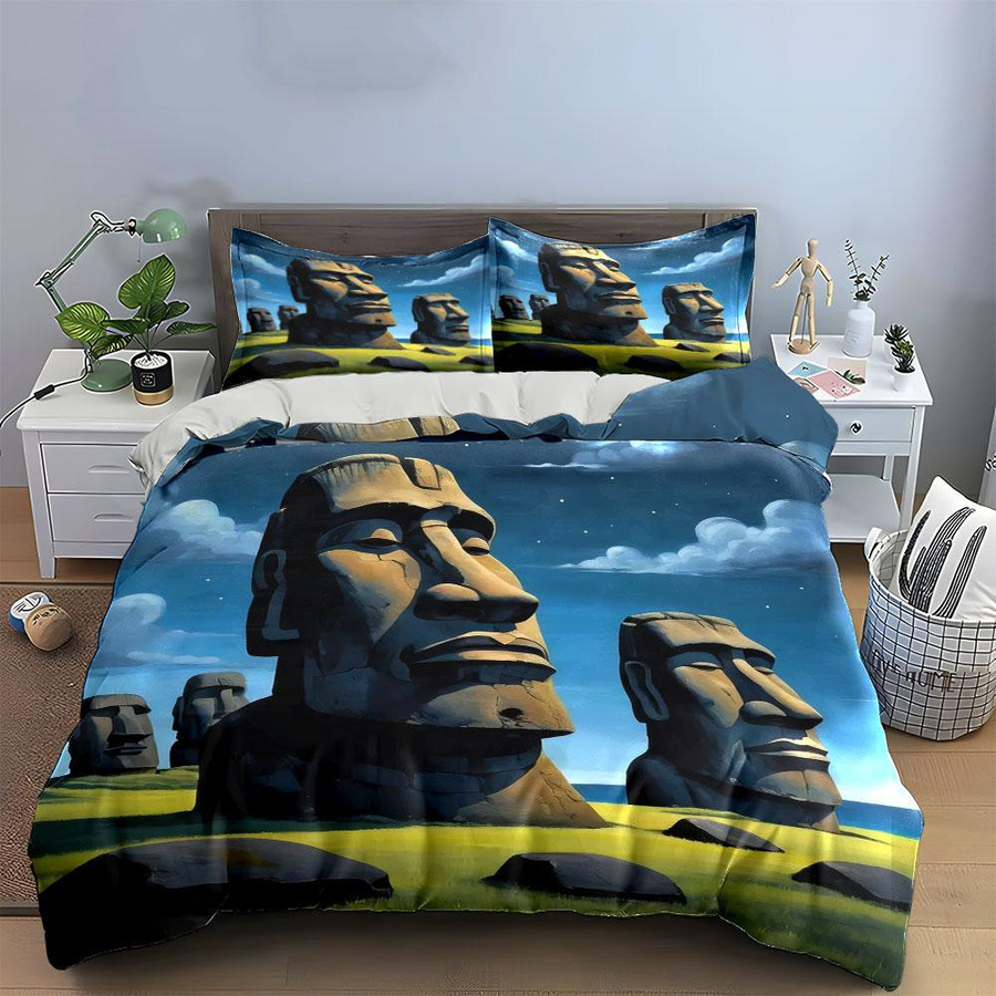 Dreiteiliges Bettwäsche-Set Mystische Steinstatuen Scenic Design für Kinder- und Schlafzimmer, B/B/H: 135 x 200 cm - Bild 2