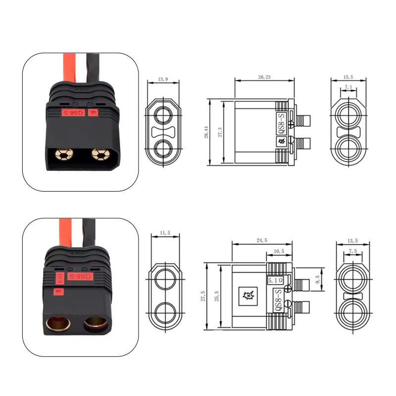 DIVEDEER Konvertierungsverbindungskabel 10AWG XT90/XT60 zu QS8 Adapter mit Anti-Spark-Funktion, Länge: 10 cm - Bild 3
