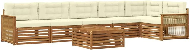 vidaXL Outdoor-Sofagarnitur in L-Form aus Akazienholz mit 7 Kissen in Creme und Beige - Bild 1