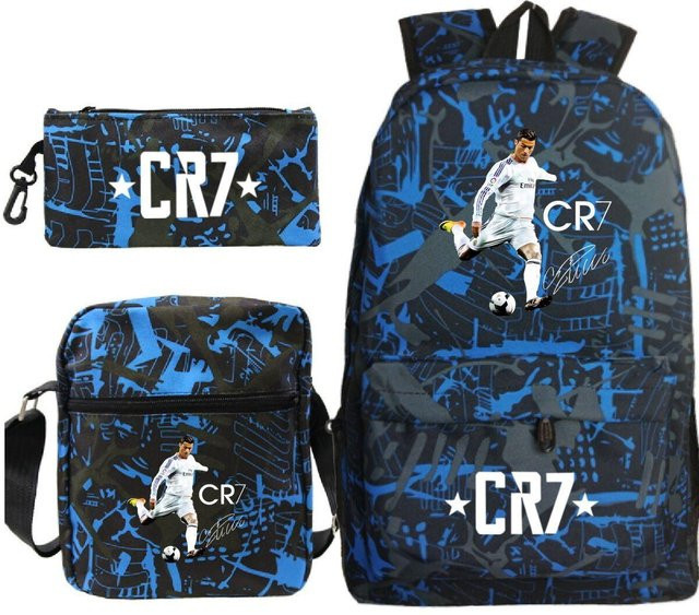 3-teiliges Schulrucksack-Set für Schüler in Blau aus Oxford-Stoff mit Schultasche, Schultergurt und Federmäppchen - Bild 1