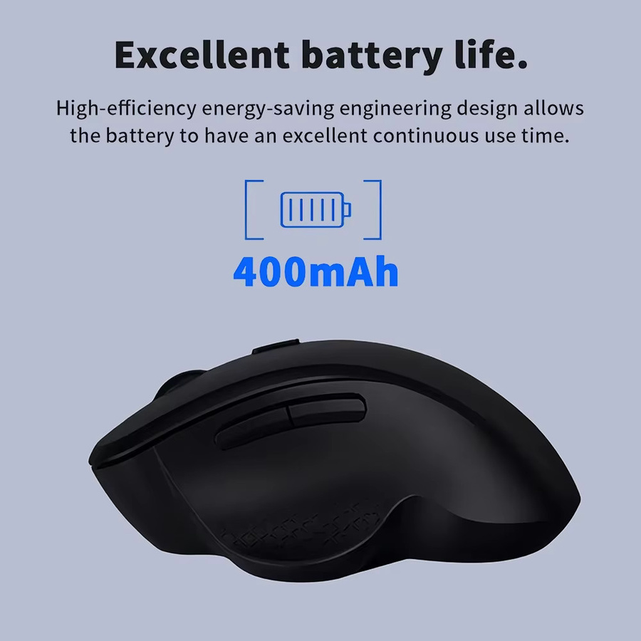Kebidumei Dual-Modus Bluetooth und 2,4G Funkmaus, ergonomische 6-Tasten Gaming Maus mit 400 mAh Akku, lautlose Maus in Schwarz - Bild 3