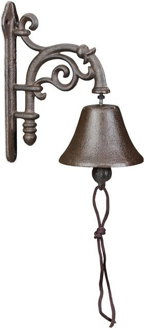 Relaxdays Türglocke aus Gusseisen in Braun mit Vintage-Ornamenten, B/T/H: 19 x 10 x 17 cm - Bild 1