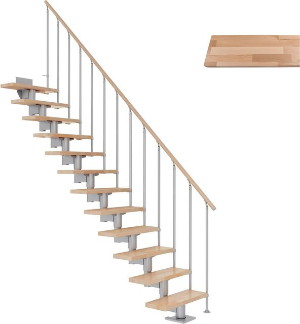 Dolle Mittelholmtreppe Cork Gerade aus Buche in Perlgrau, Geschosshöhe bis 270 cm, Breite: 75 cm - Bild 1