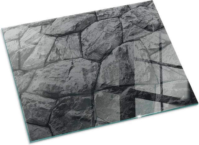 Tulup Glasplatte für Kamin in Grau mit Natursteinmuster, B: 80 cm, H: 60 cm - Bild 1