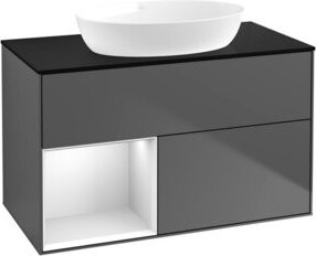 V&B Waschtischunterschrank Finion 100 in Anthrazit mit weißem Regal und lackierter Oberfläche, B/T/H: 100 x 50,1 x 50,1 cm - Bild 1