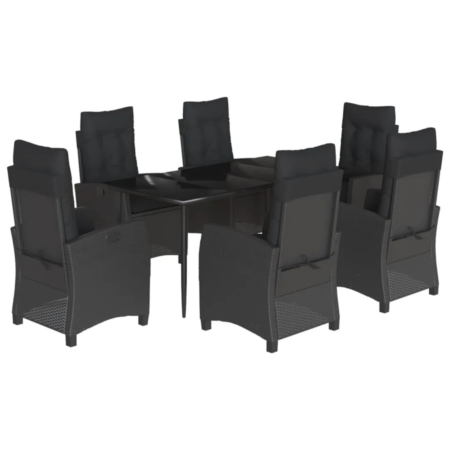 vidaXL 7-teilige Garten-Essgruppe aus Poly Rattan in Schwarz mit Kissen und Tisch aus gehärtetem Glas - Bild 2