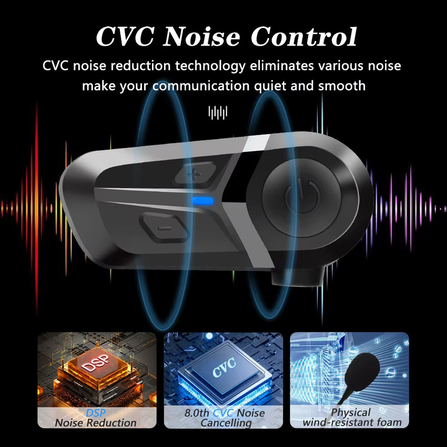 KIHOUS Bluetooth Motorrad Helm Headset Wasserdicht mit Freisprecheinrichtung und Musikplayer in Schwarz - Bild 2