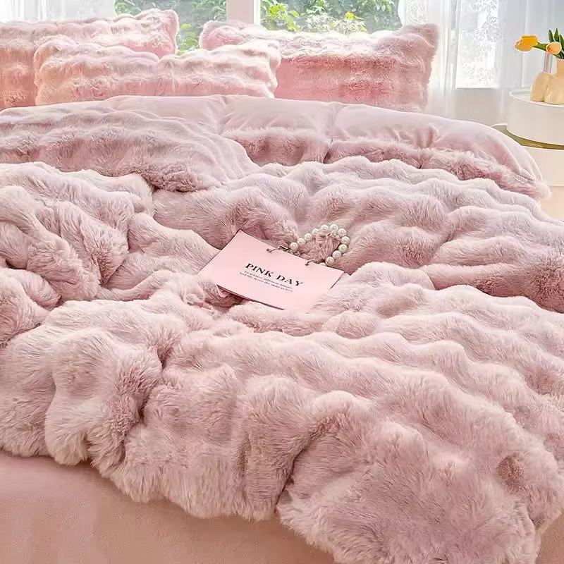 Vierteiliges Winter-Bettwäsche-Set aus doppelseitigem Flanell-Fleece in Plain-Optik - Bild 1