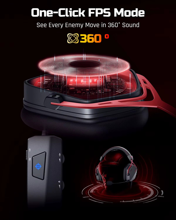 NUBWO HG03 Gaming-Headset mit 7.1 Surround Sound und Geräuschunterdrückendem Mikrofon, USB-A, Schwarz-Pink, für PC und Laptop - Bild 3