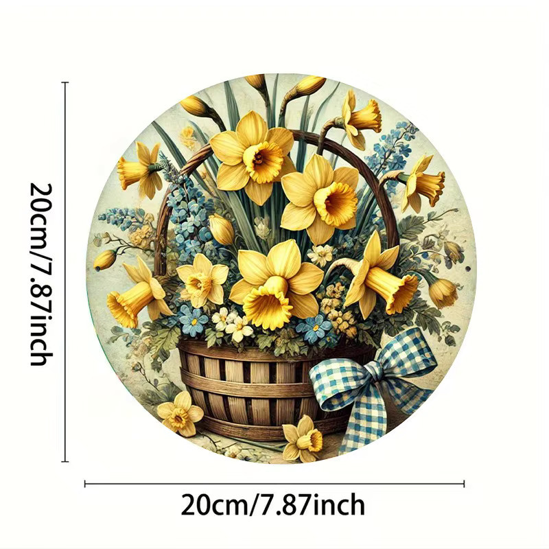 Potdemiel Frühlingskranz mit Narzissen und Glockenblumen aus Metall, runde Wanddekoration in Gelb, Durchmesser: 20,3 cm - Bild 2