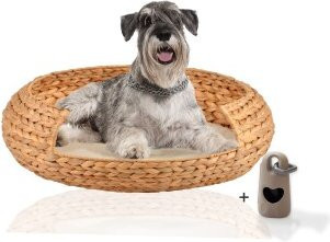 Rohrschneider runder Hundekorb aus geflochtener Wasserhyazinthe in Beige mit abnehmbarem Bezug und erhöhtem Rand - Bild 1