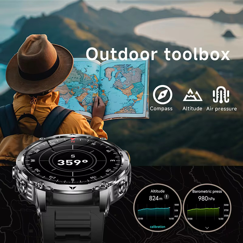 HSVYGFIT Herren Outdoor Smartwatch mit GPS, 1,7 Zoll AMOLED-Display, Bluetooth-Anruffunktion und 5 ATM Wasserdichtigkeit in Silber - Bild 3