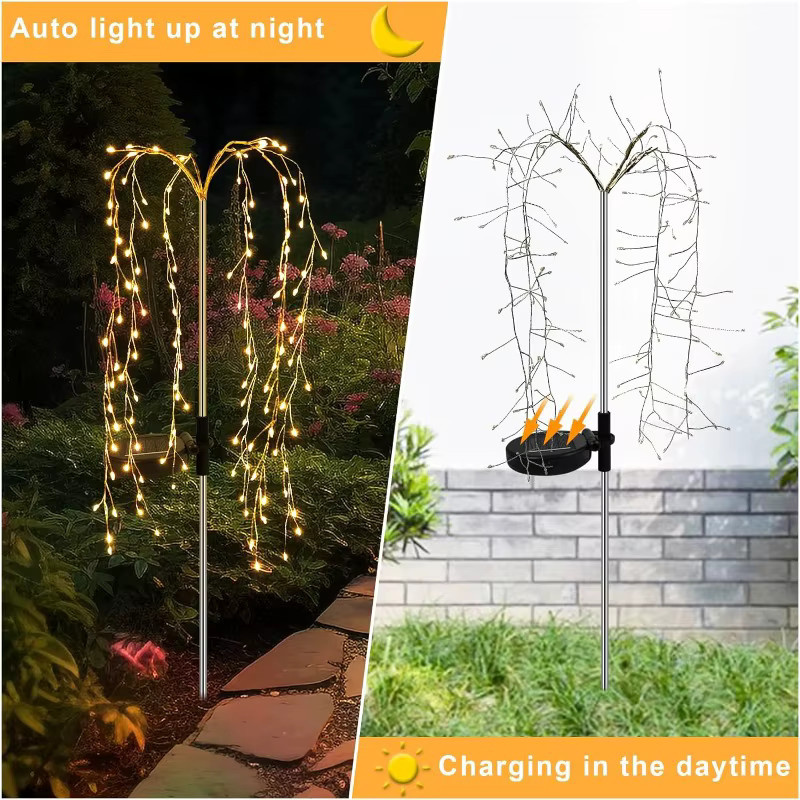 OKAL RED EAST Solar-Feuerwerkslichter in Weidenform für den Außenbereich, Warmweiß, IP65, 8 Beleuchtungsmodi für Garten und Hof - Bild 3