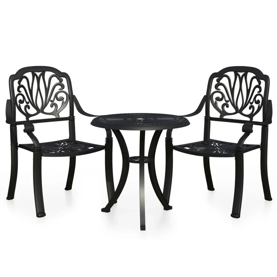 vidaXL 3-tlg Bistro-Set aus Aluminiumguss in Schwarz matt, Modell 1 (Tisch B: 63 cm, H: 76 cm; Stühle H: 91 cm, B: 69 cm, T: 10befa5e-66ff-4e82-becd-143e87c126ed) - Bild 2