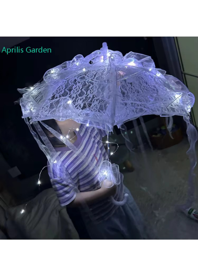 Aprilis Garden LED Seidentuch Spitze Regenschirm, Dekorativer Sonnenschirm - Bild 3