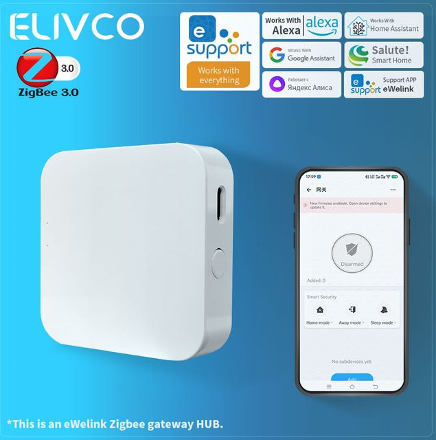 Elivco eWelink Zigbee 3.0 Gateway Hub Smart Home Wireless Bridge in Weiß zur Fernsteuerung und Automatisierung, kompatibel mit Alexa und Google Home - Bild 1