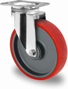 CASCOO Lenkrolle Serie N2U6 mit Doppelkugellager, Durchmesser: 200 mm, verzinkter Stahl und Kunststoff in Grau-Rot - Bild 1