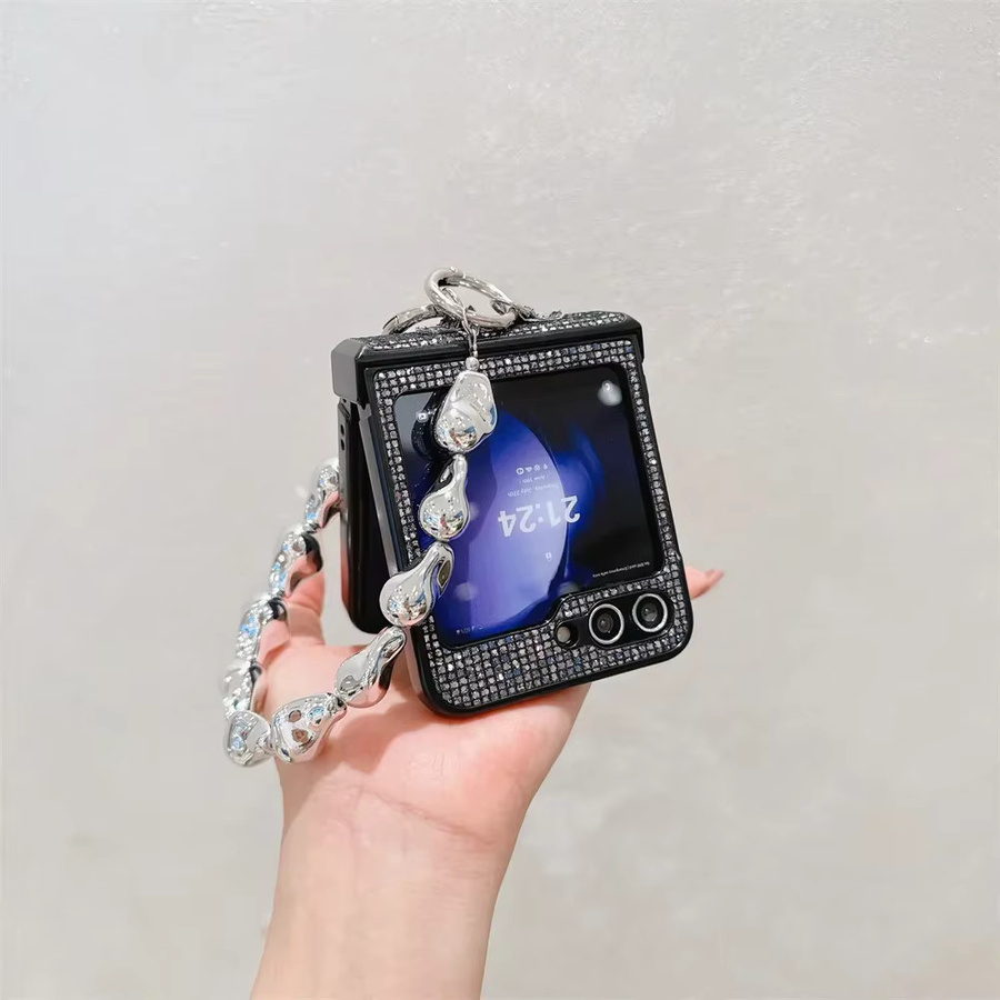 Diamond Sparkling Powder Handyhülle mit Handgelenkschlaufe für Samsung Galaxy Z Flip 7 6 5 4 3 5G in Schwarz oder Weiß - Bild 1