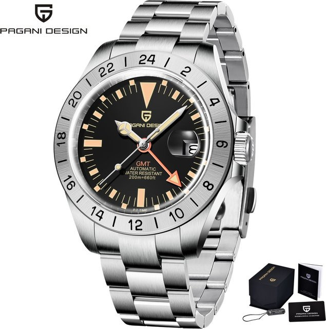 PAGANI DESIGN Armbanduhr, GMT, Automatik, Edelstahl, Schwarz, Herren - Bild 1