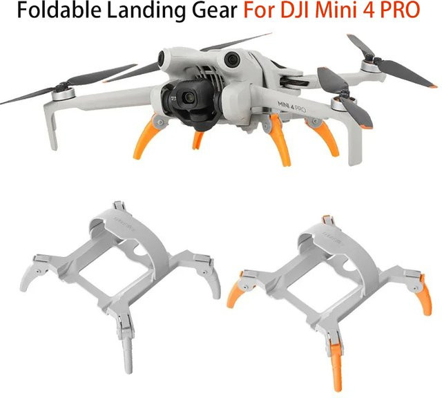 DJI Mini 4 Pro Faltbares Fahrwerk als erhöhte Bein-Unterstützung und Schutz-Skid in Orange und Grau - Bild 1