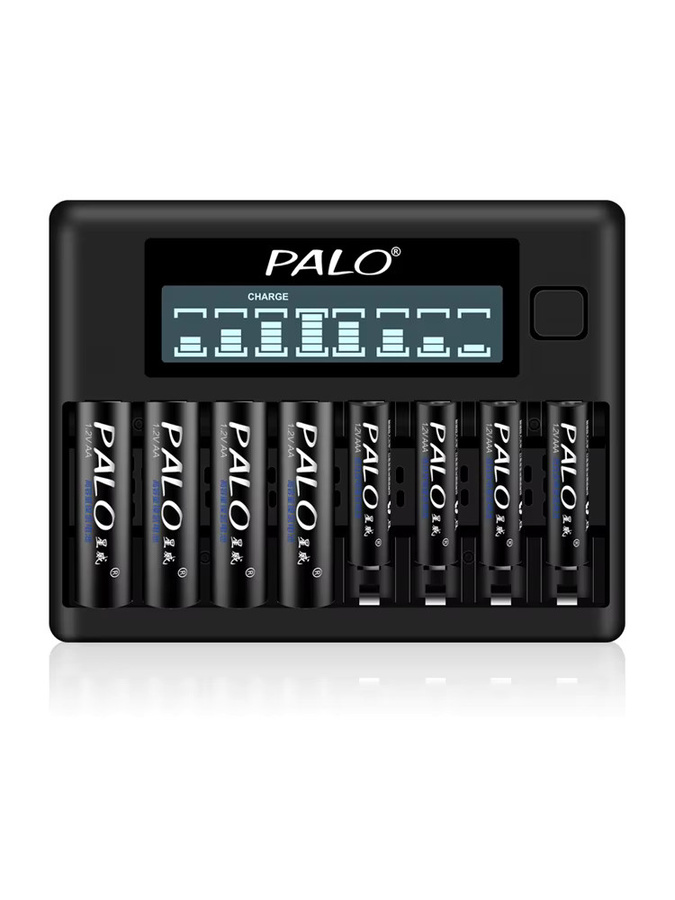 PALO Wiederaufladbares Batterieladegerät-Set in Schwarz mit 8 Slots und AA 3000mAh sowie AAA 1100mAh Akkus - Bild 5