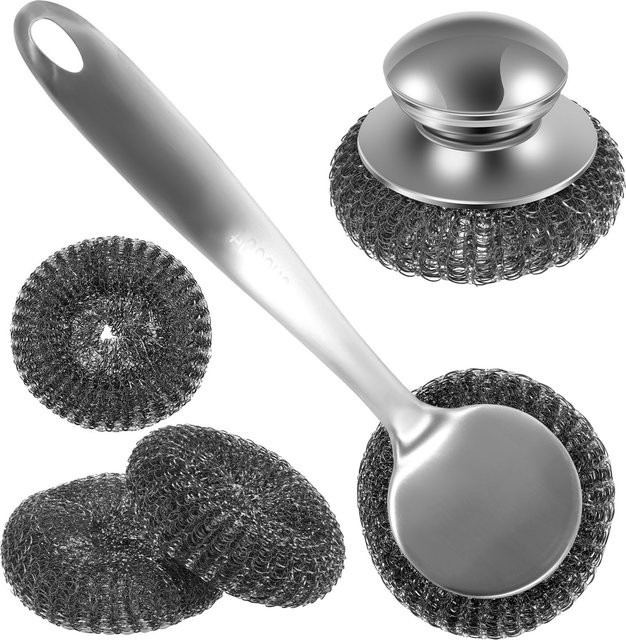 Willstar Drahtbürsten Set mit langem Griff aus Stahl in Silber zur Rostentfernung und Reinigung von Töpfen und Küchenutensilien - Bild 1