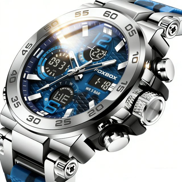 FOXBOX Armbanduhr, Digitaluhr, Quarz, Silikon, Marineblau, Herren - Bild 1