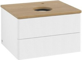 V&B Waschtischunterschrank Antao mit Frontstruktur, Farbe Weiß und Eiche Honig, B/T/H: 60 x 36 x 50 cm - Bild 1