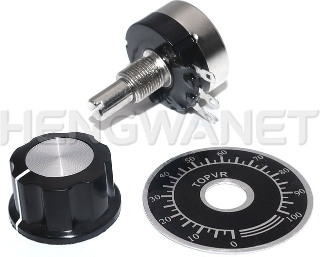 HENGWANET 3er Set RV24YN20S Kohleschicht-Potentiometer mit A03-Knopf und Skala, Einzel-Drehpotentiometer in verschiedenen Widerständen (1K, 2K, 5K, 10K, 20K, 50K, 100K, 1M Ohm) - Bild 1