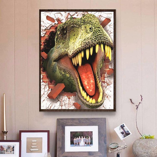 FIYO 5D Diamant-Stickerei Set mit Scary T-Rex Motiv in Schwarz, Mosaik-Kunst aus Kunstharz mit runden Diamanten, Breite: 20 cm, Höhe: 30 cm - Bild 1