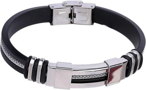 SILVERHOO Herren-Armband, Edelstahl, Schwarz, Punk-Gummi