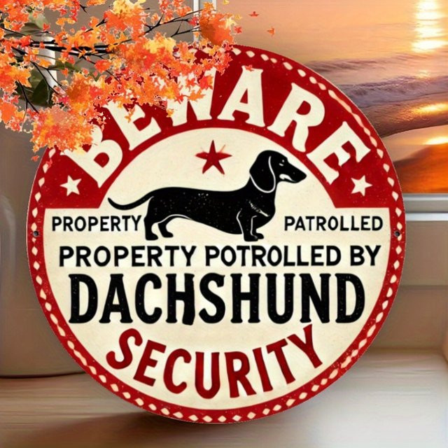 Potdemiel Dackel-Sicherheits-Warnschild Iron Patrolled Property aus Metall in Rot im antiken Stil für Wanddeko - Bild 1