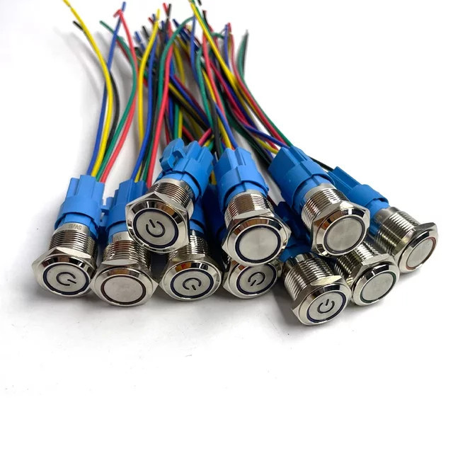 10 Stück Metall-Drucktastenschalter mit LED-Licht und Stromsymbol, 12V, Wasserdicht, Selbstverriegelnd mit Reset-Funktion, Farbe: Silber/Weiß - Bild 1