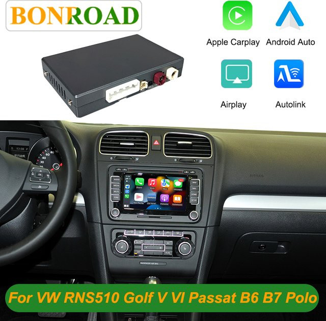Bonroad Wireless CarPlay und Android Auto Upgrade Modul für Volkswagen RNS510 Systeme, Schwarz - Bild 1