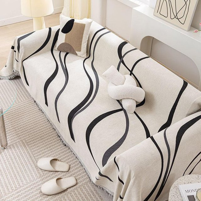 Yiran Furniture Sofabezug aus Chenille in Beige, doppelseitiger Stoffbezug für alle vier Jahreszeiten, B/T: 180 x 130 cm - Bild 1