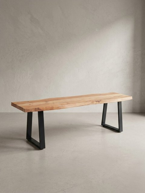 KADIMA DESIGN Esszimmerbank aus Akazie Massivholz und Metall mit Baumkante, Braun, B/T/H: 180 x 40 x 46 cm - Bild 1