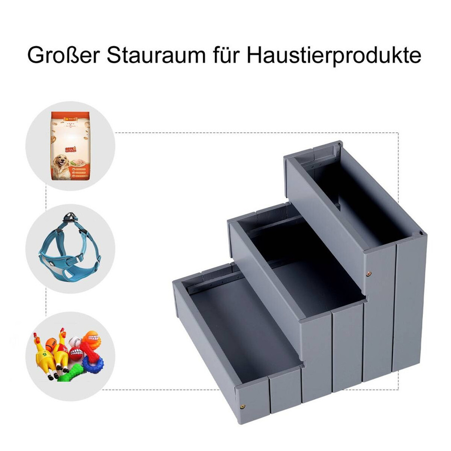 PawHut Hundetreppe aus Tannenholz in Grau mit rutschfester Oberfläche, Länge: 40,5 cm, Breite: 44,5 cm, Höhe: 38,0 cm - Bild 3