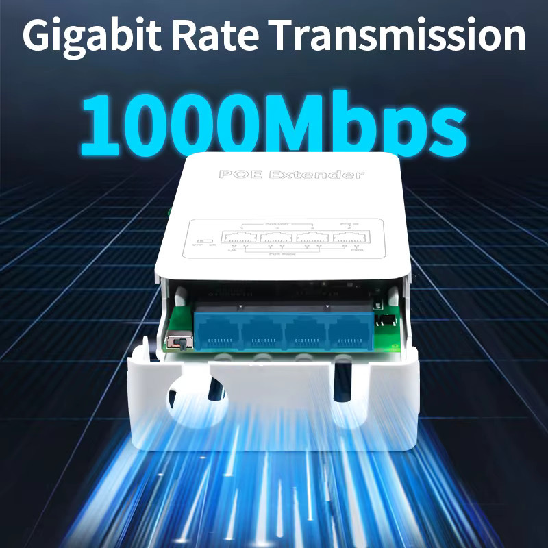 HORACO 4 Port Gigabit PoE Repeater Outdoor Regensicherer Netzwerk PoE Extender mit VLAN 44-57V 30W in Weiß - Bild 2