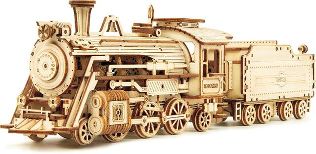 Robotime Rokr 3D Holzpuzzle Dampflok, Militärjeep, Schwerlastwagen, Modellbausätze - Bild 1
