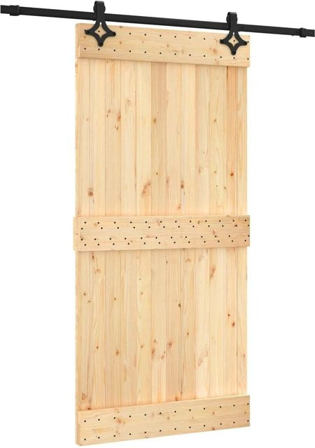 vidaXL Schiebetür aus Massivkiefer in Natur und Schwarz, B: 100 cm, H: 210 cm - Bild 1
