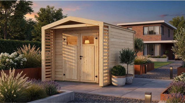 Weka Holz-Gartenhaus Killarney mit Satteldach in Natur Braun, B: 285 cm, T: 298 cm, H: 246 cm - Bild 1