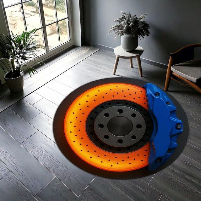 Hot Wheels Runder Teppich im Bremsscheiben-Design für Auto-Enthusiasten in Rot - Bild 1